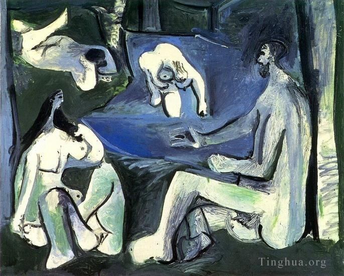 巴勃罗·毕加索 当代油画作品 -  《马奈草丛上的晚宴,7,1961》