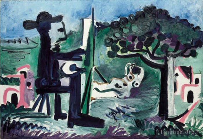 巴勃罗·毕加索 当代油画作品 -  《风景画与儿子模型,II,1963》