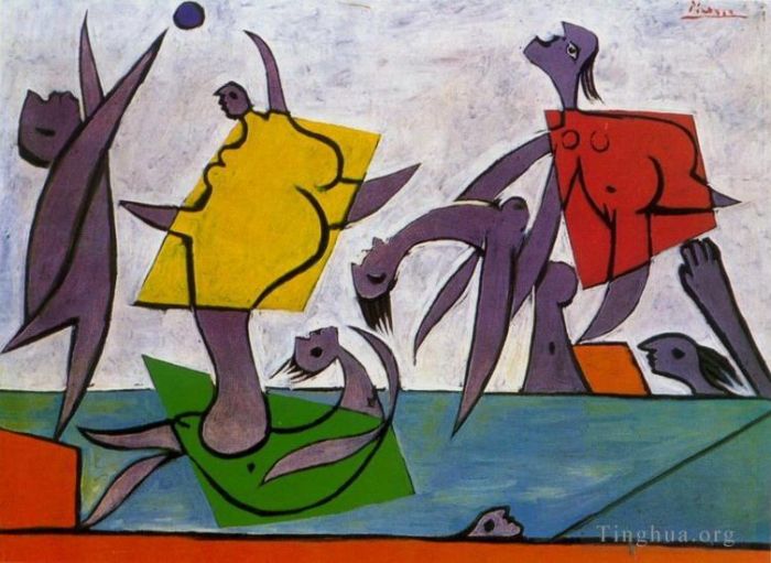 巴勃罗·毕加索 当代油画作品 -  《海滩与探险游戏,1932》