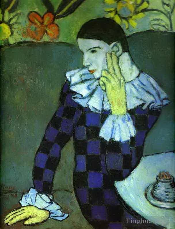巴勃罗·毕加索 当代油画作品 -  《倾斜的丑角,1901》