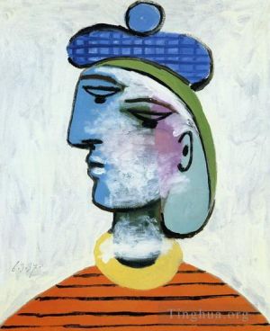巴勃罗·毕加索的当代艺术作品《戴蓝色贝雷帽的玛丽·特蕾莎《女性肖像》1937,年》