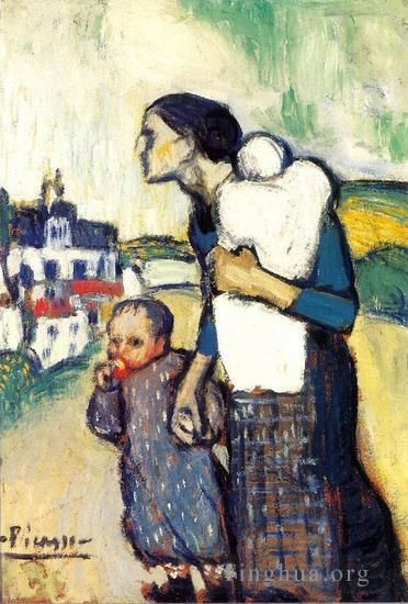 巴勃罗·毕加索 当代油画作品 -  《纯粹和孩子,1905》