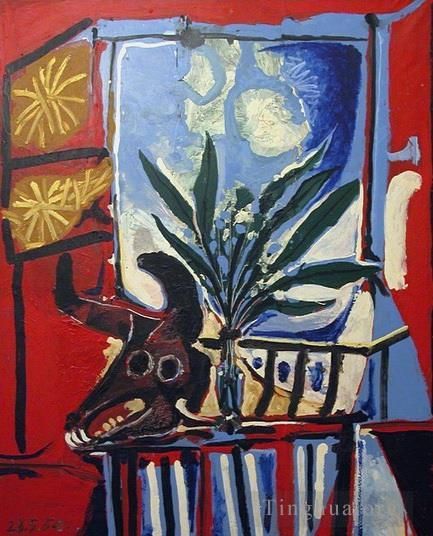 巴勃罗·毕加索 当代油画作品 -  《牛头山自然死亡,1958》