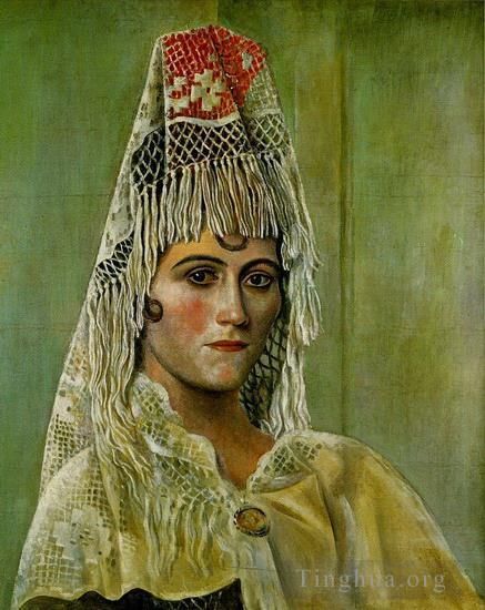 巴勃罗·毕加索 当代油画作品 -  《奥尔加·科赫洛娃,(Olga,Kokhlova),披肩,1917》
