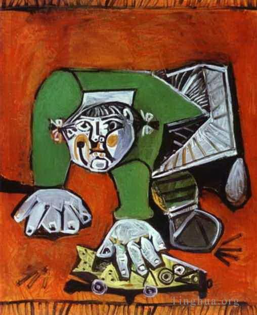 巴勃罗·毕加索 当代油画作品 -  《帕洛玛与赛璐珞鱼,1950》