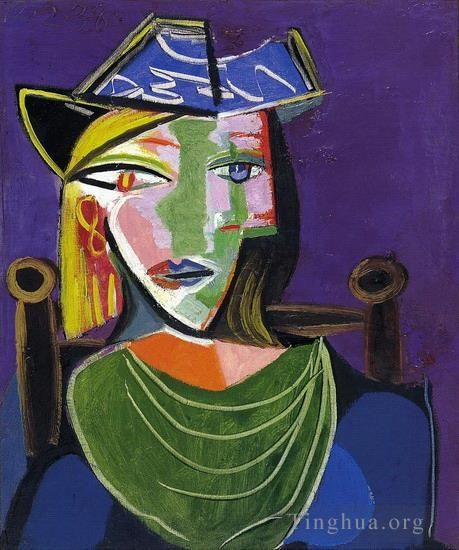 巴勃罗·毕加索 当代油画作品 -  《戴贝雷帽的女性肖像,1937》