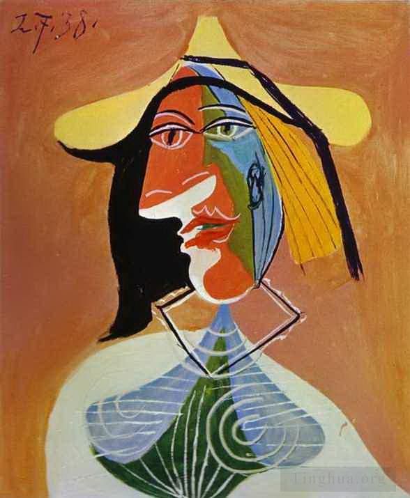 巴勃罗·毕加索 当代油画作品 -  《少女肖像2,1938》