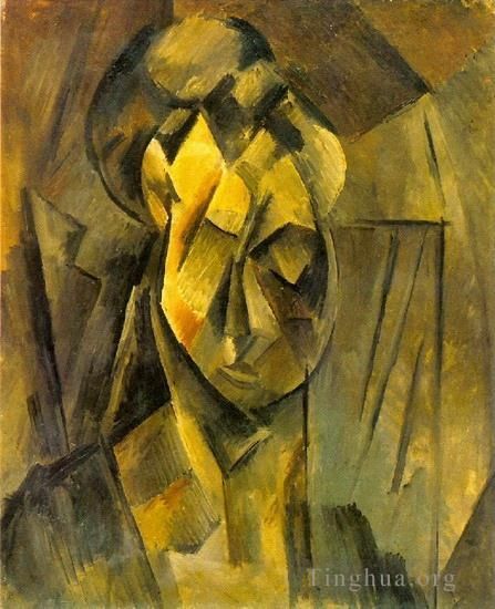 巴勃罗·毕加索 当代油画作品 -  《费尔南德女士的头像,1909》