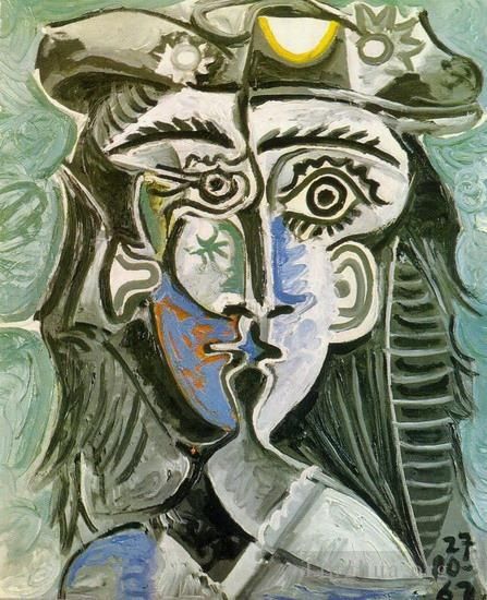 巴勃罗·毕加索 当代油画作品 -  《起首部分的女性头像,I,1962》