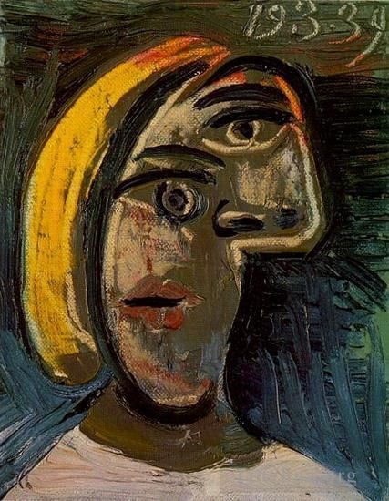 巴勃罗·毕加索 当代油画作品 -  《金发碧眼的女人,Marie,Therese,Walter,1939》