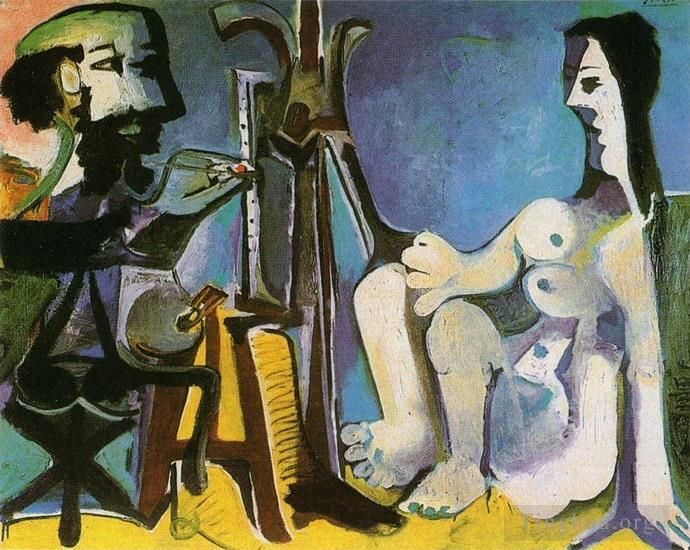 巴勃罗·毕加索 当代油画作品 -  《艺术家和他的模特,L,艺术家和儿子模特,1926》