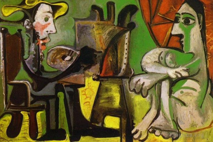 巴勃罗·毕加索 当代油画作品 -  《艺术家和他的模特,L,艺术家和儿子模特,1964》