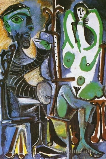巴勃罗·毕加索 当代油画作品 -  《艺术家和他的模特,L,艺术家和儿子模特,5,1963》