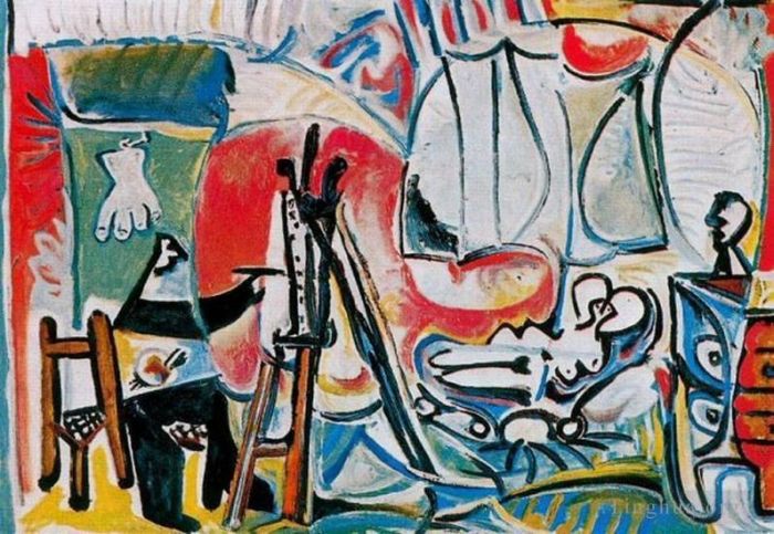 巴勃罗·毕加索 当代油画作品 -  《艺术家和他的模特,L,Artiste,et,son,modele,IV,1963》