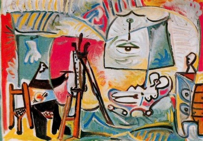 巴勃罗·毕加索 当代油画作品 -  《艺术家和他的模特,L,艺术家和儿子模特,V,1963》