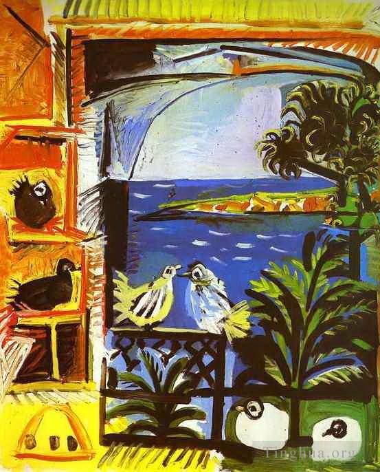 巴勃罗·毕加索 当代油画作品 -  《鸽子,1957》