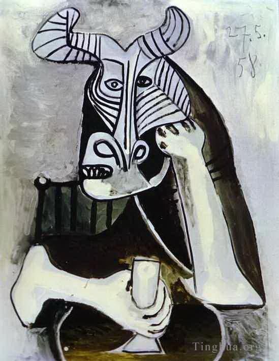 巴勃罗·毕加索 当代油画作品 -  《牛头怪之王,1958》