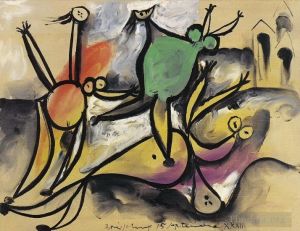 巴勃罗·毕加索的当代艺术作品《Trois,femmes,jouant,au,bord,de,la,mer,小屋,de,bain,1932》