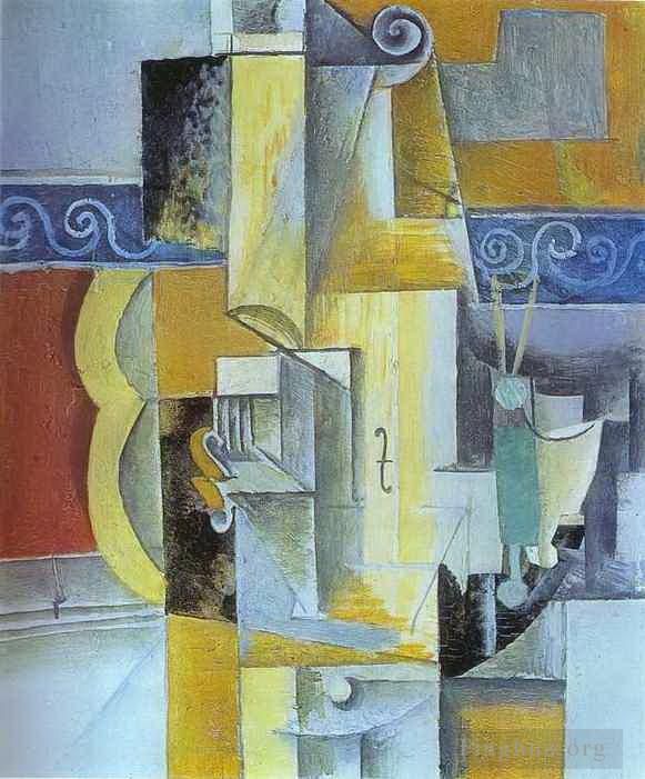 巴勃罗·毕加索 当代油画作品 -  《小提琴和吉他,1913》