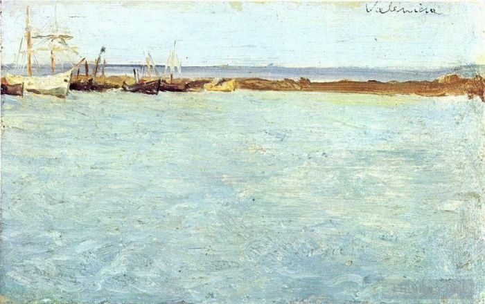 巴勃罗·毕加索 当代油画作品 -  《瓦朗斯港景观,1895》