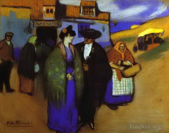 巴勃罗·毕加索 当代各类绘画作品 -  《客栈前的一对西班牙夫妇,1900,年》