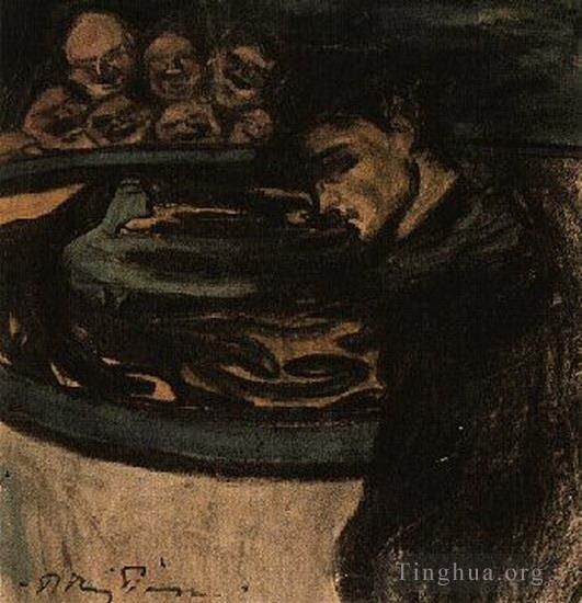 巴勃罗·毕加索 当代各类绘画作品 -  《寓言青年女性与怪诞,1899》