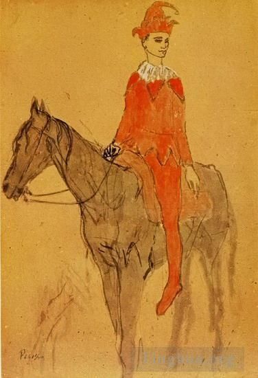 巴勃罗·毕加索 当代各类绘画作品 -  《Arlequin,骏马,1905》