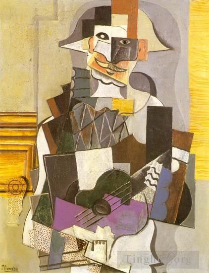 巴勃罗·毕加索 当代各类绘画作品 -  《吉他手,Arlequin,吉他手,1914》