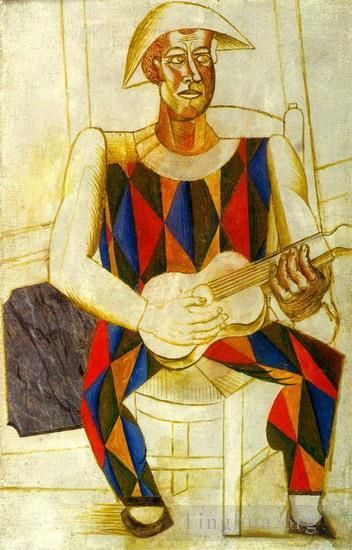 巴勃罗·毕加索 当代各类绘画作品 -  《Arlequin,协助吉他,1916》