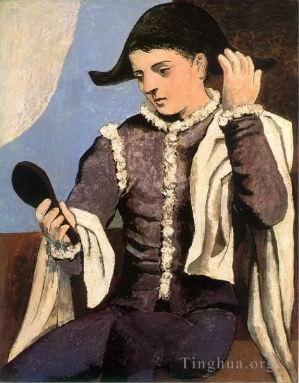 巴勃罗·毕加索 当代各类绘画作品 -  《镜子中的阿勒昆,1923》