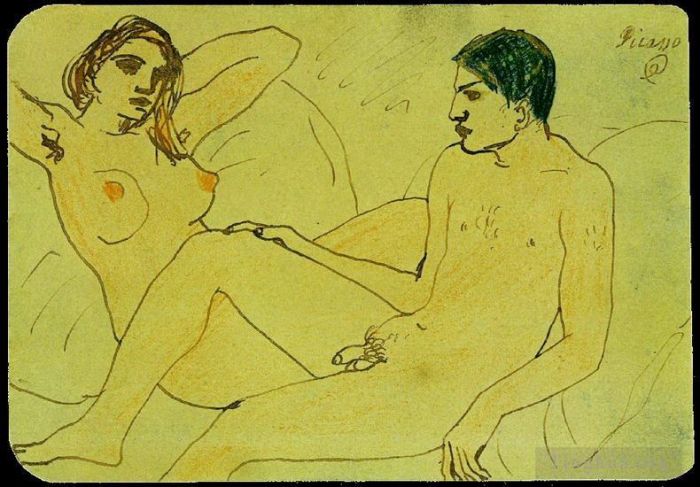 巴勃罗·毕加索 当代各类绘画作品 -  《自画像,avec,nu,1902》