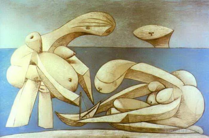 巴勃罗·毕加索 当代各类绘画作品 -  《拿着玩具船的沐浴者,1937》