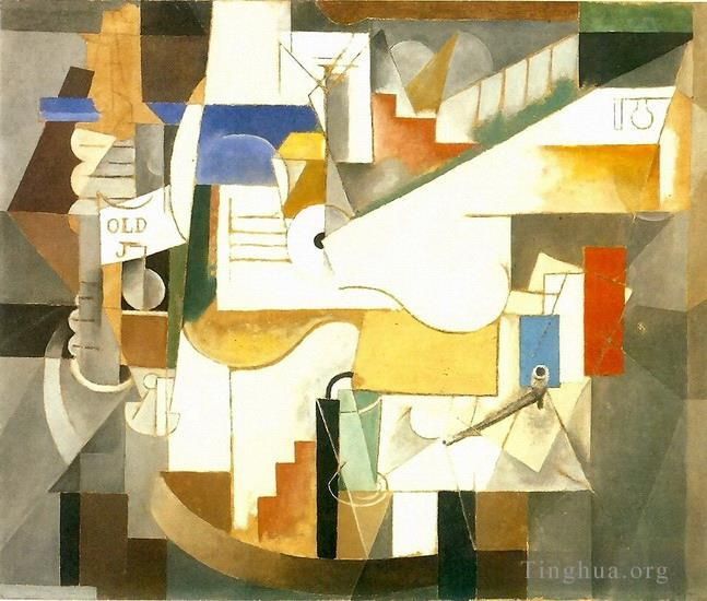 巴勃罗·毕加索 当代各类绘画作品 -  《Bouteille,吉他管,1912》