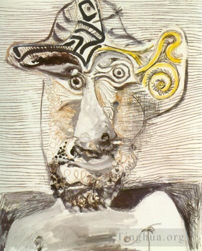 巴勃罗·毕加索 当代各类绘画作品 -  《开头的男士胸像,1972》
