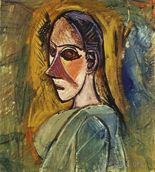 巴勃罗·毕加索 当代各类绘画作品 -  《阿维尼耶少女的胸像,1907》