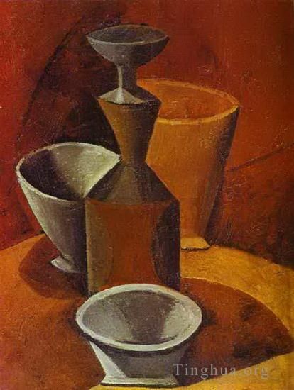 巴勃罗·毕加索 当代各类绘画作品 -  《玻璃水瓶和高脚杯,1908》