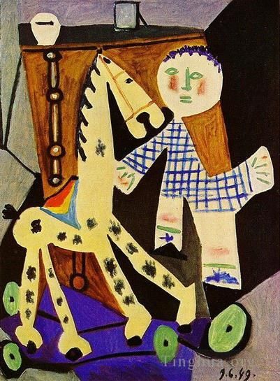 巴勃罗·毕加索 当代各类绘画作品 -  《克劳德,(Claude),与儿子,cheval,轮盘赌,1949》