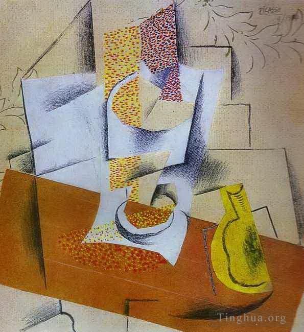 巴勃罗·毕加索 当代各类绘画作品 -  《水果和切片梨碗的构图,1913,年》