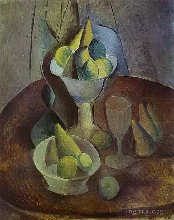 巴勃罗·毕加索 当代各类绘画作品 -  《Compotier,水果和玻璃,1909》