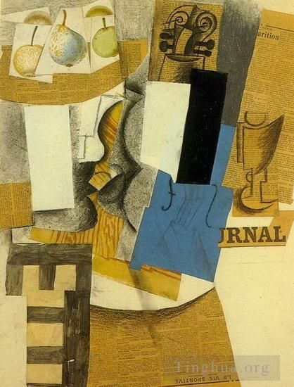 巴勃罗·毕加索 当代各类绘画作品 -  《Compotier,avec,水果小提琴和维尔,1912》