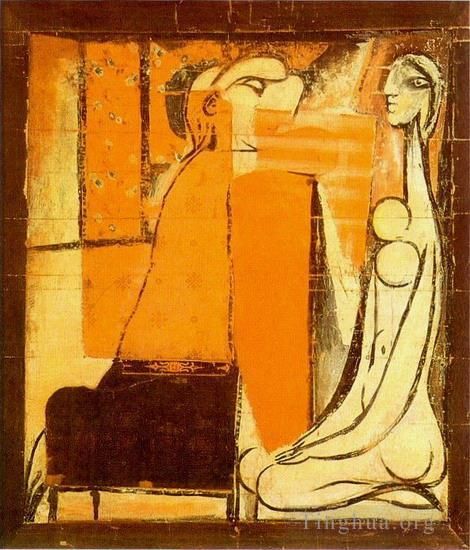 巴勃罗·毕加索 当代各类绘画作品 -  《Confidences,Deux,femmes,纸盒装饰,1934,年》