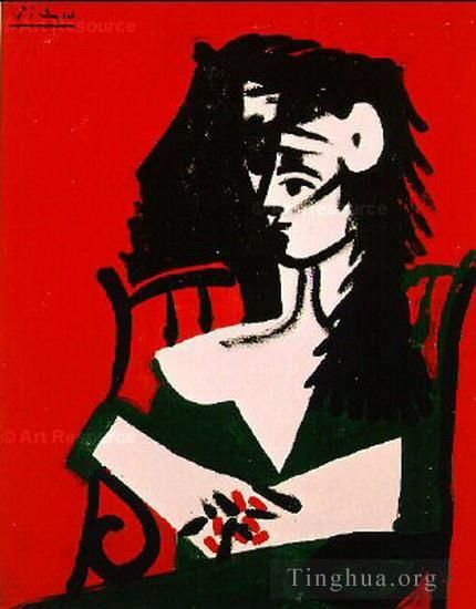 巴勃罗·毕加索 当代各类绘画作品 -  《红衣上的女人,I,1959》