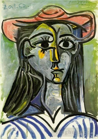 巴勃罗·毕加索 当代各类绘画作品 -  《胸前的女人,1962》