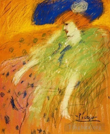 巴勃罗·毕加索 当代各类绘画作品 -  《蓝色起首女士,1901》