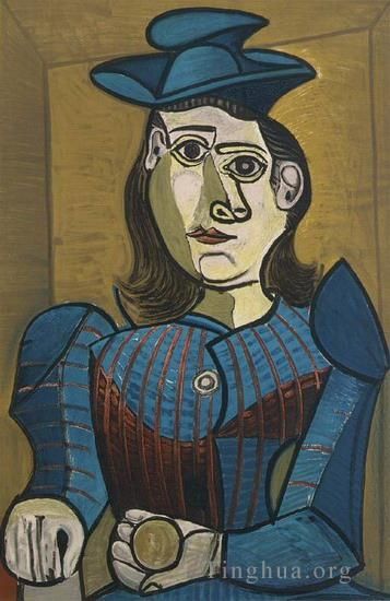 巴勃罗·毕加索 当代各类绘画作品 -  《蓝色起首的女人,1938》
