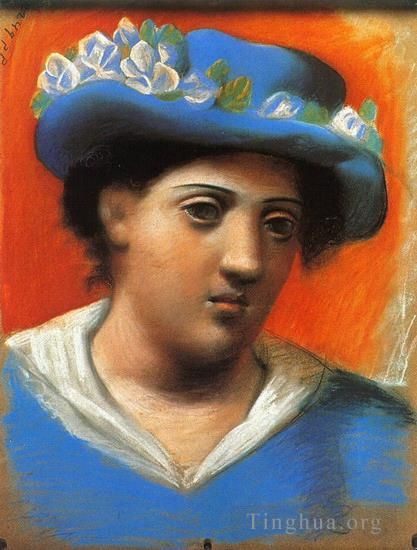 巴勃罗·毕加索 当代各类绘画作品 -  《蓝色开头的女人与花朵,1921》