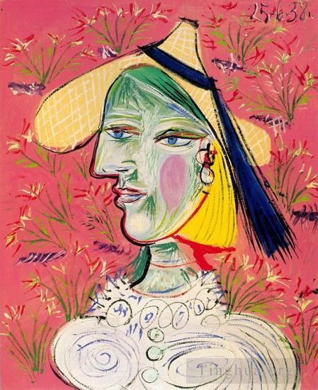 巴勃罗·毕加索 当代各类绘画作品 -  《芬芳花卉头饰女士,1938》