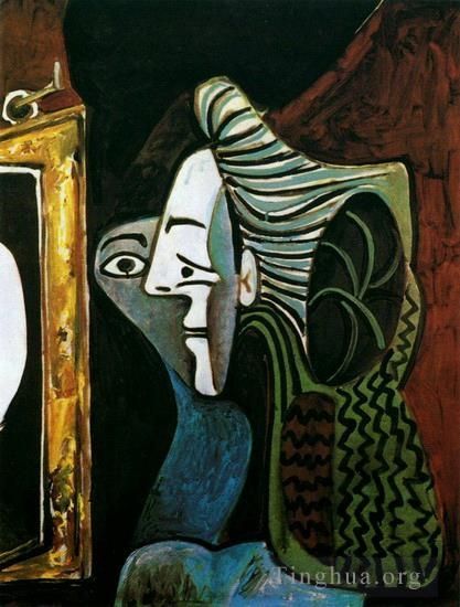 巴勃罗·毕加索 当代各类绘画作品 -  《镜中女人,1963》