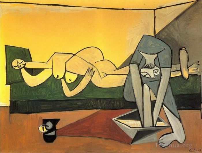 巴勃罗·毕加索 当代各类绘画作品 -  《沙发上的女人和她的女人,1944》