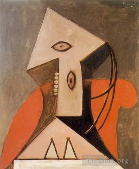 巴勃罗·毕加索 当代各类绘画作品 -  《红衣女郎,1939》